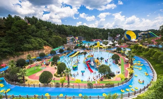 large water park with pools and slides